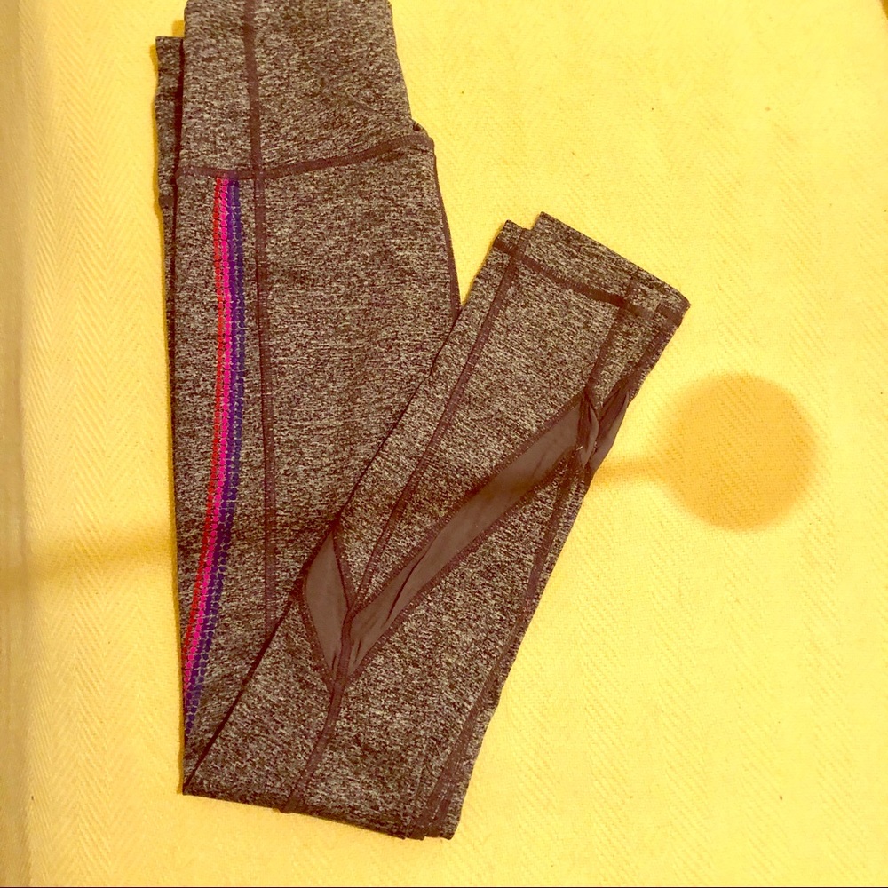 Heathered grey leggings w/ pink, purple, mesh!